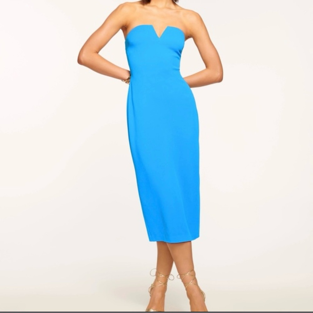 Ramy Brook Exclusive Julie Strapless Midi Dress Lake Blue V-Notch NWT Size 2